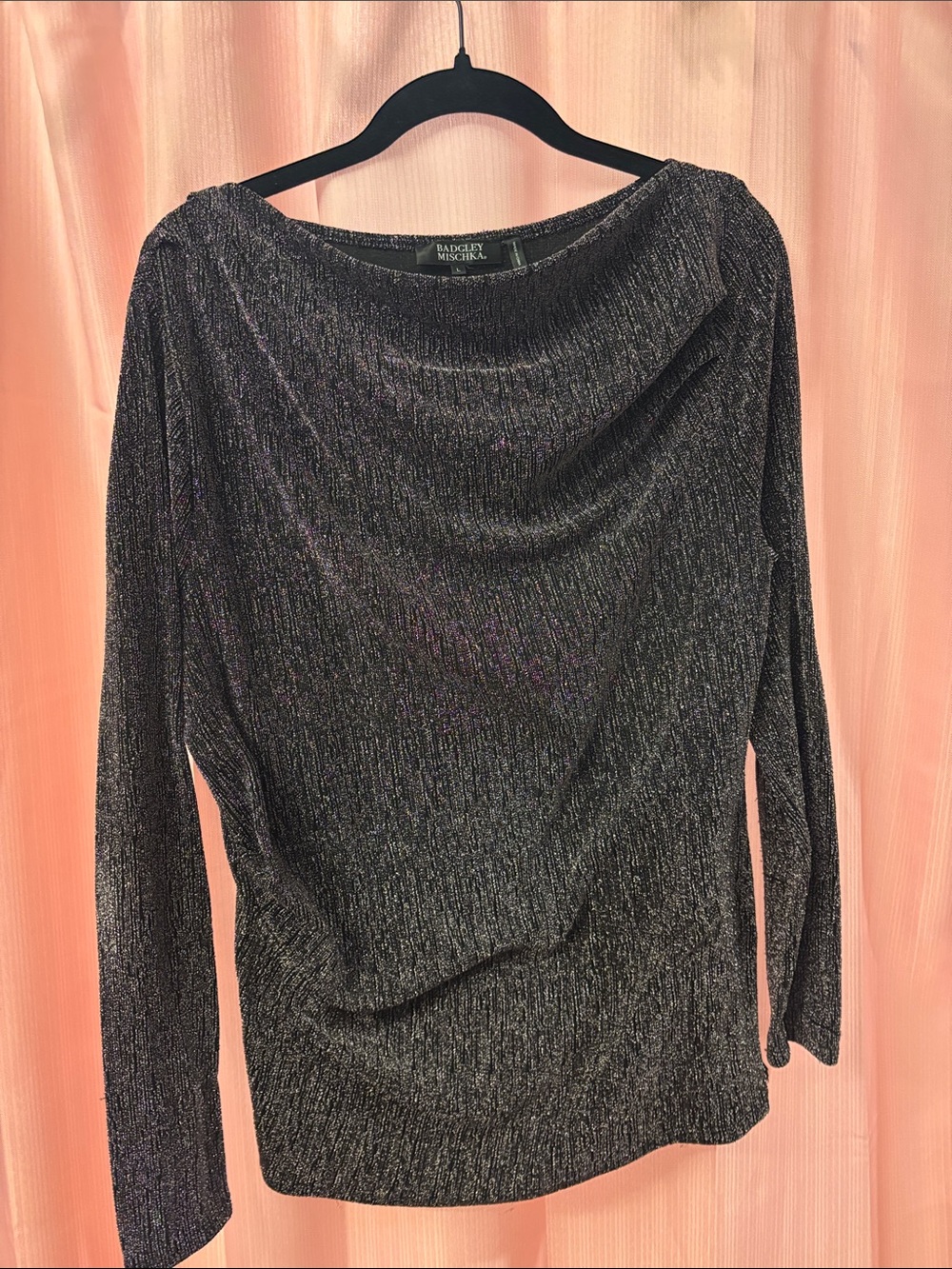 Badgley Mischka Black Metallic Cowl Neck Sweater